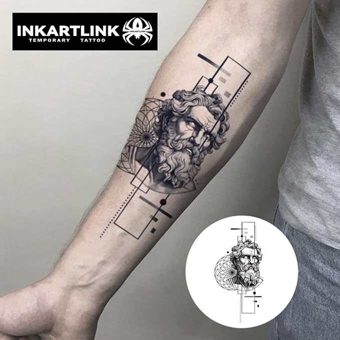 INKARTLINK Semi Permanent Tattoo, beautiful and realistic design, fun tattoo experience, cruelty-free, non-reflective, waterproof (Greek geometric creative tattoo 4）