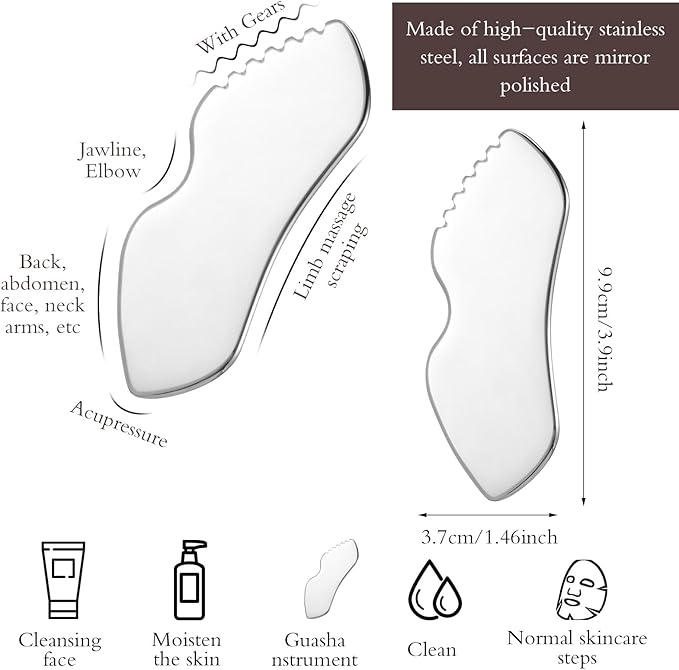 Guasha Tool for Face, Stainless Steel Metal Gua Sha Facial Tools for Body Lymphatic Drainage Massager Sculpting Skin Care (Bag 1, Count, 1)
