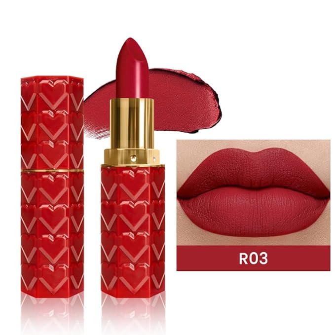 evpct 1Pcs Dark Red Lipstick, Silky Velvet Matte Lipstick Pack Sets for Women, Long Lasting Smudge Proof Lipstick Lip Stain Makeup Kit matte lipstick 24 hours original R03