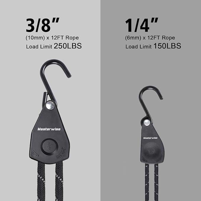 1/4" x12' Kayak Tie Down Straps with Reflective Stripe, Boat Trailer Straps Canoe Bow and Stern Rope Hanger Kayak and Canoe Accessories (Black, 2PCS)