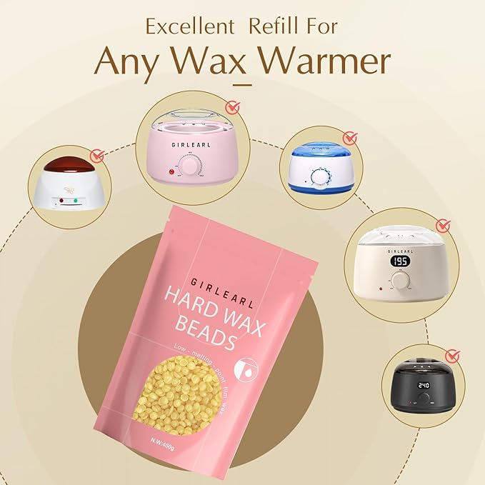 Hard Wax Beads, 1lb Honey Wax Beans for Hair Removal, Hard Wax for Sensitive Skin at Home, Wax Refill Perfect for Brazilian Bikini, Legs, Facial, Eyebrow and Full Body for Women and Men
