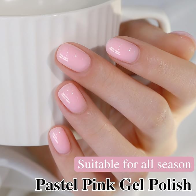 Double Rhythm 0.50 OZ Translucent Gel Polish Same Color Same Bottle Sheer Pastel Neutral Natural Milky 15 ML Jelly UV Nail Art DIY at Home (Pink-A1623)