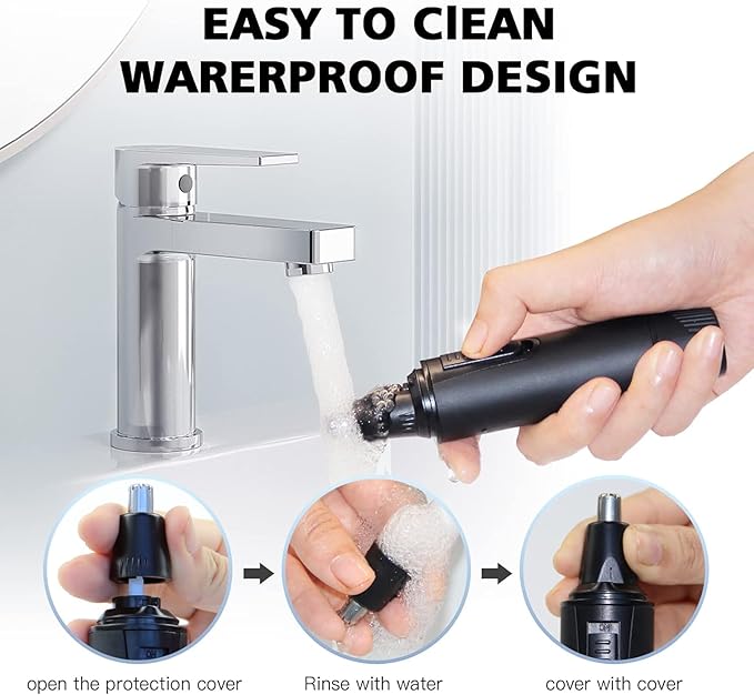 Nose Hair Trimmers for Men，Rechargeable Hair Trimmer 2 in 1 Painless Multifunctional Ear and Nose Hair Trimmer with IPX7 Waterproof Dual Edge Blades (Black)