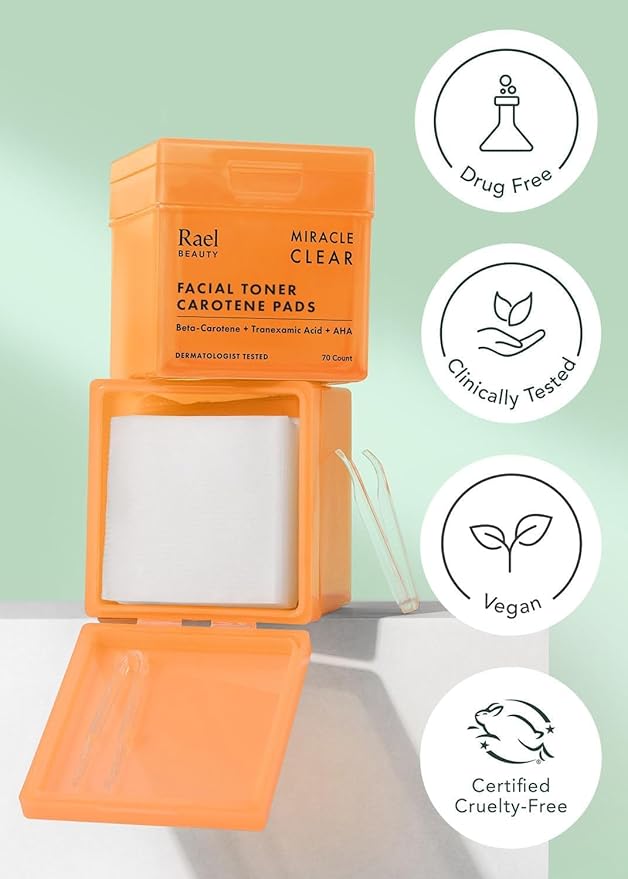 Rael Toner Pads, Cotton Pad for Face – Dual Textured, Exfoliating and Soothing with Carotene, Niacinamide, Hyaluronic Acid, Hydrating, Korean Skin Care (70 Count)