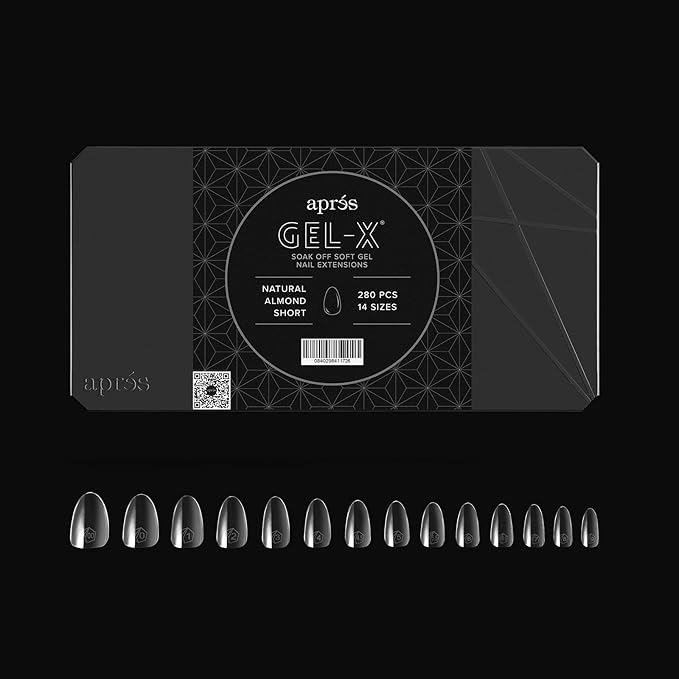 Aprés Gel-X® Almond Box of Nail Tips | 280 Gel-X Tips, Soft Tips, 14 Sizes 00-9 | Half-sizes Included (Natural Almond Short, 280 Count)