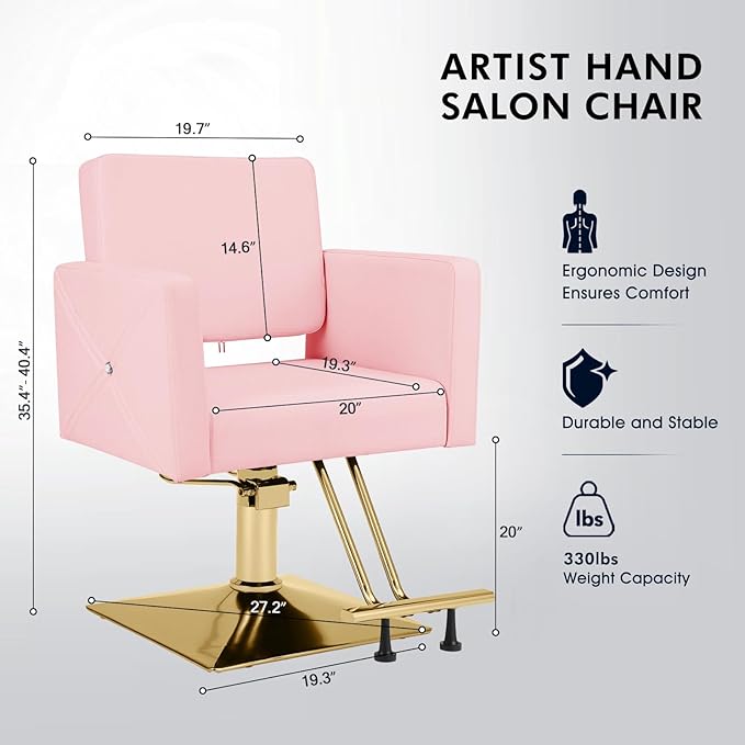 Artist hand Hair Salon Chair Pink and Gold, Hydraulic Styling Chair with Heavy Duty Pump, 360 Degree Swivel Barber Chair, Beauty Salon Equipment for Hair Stylist, Max Load 330 Lbs