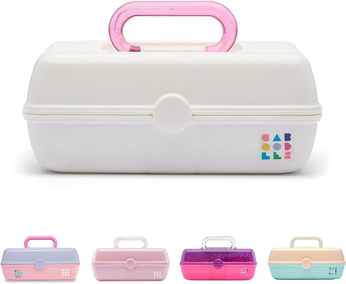 Caboodles Pretty in Petite Makeup Box, Hard Plastic Organizer Box, 2 Swivel Trays, Fashion Mirror, Secure Latch for Safe Travel