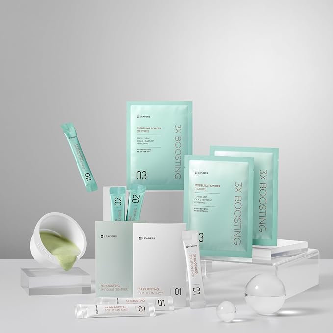 LEADERS 3X Boosting Modeling Mask | 3-Step Korean Skincare with Tea Tree Set of 3 | Soothing, Hydrating & Comforting for Irritated Heated Skin | Relieve Skin Sensitivity - 3 Pack (Teatree)