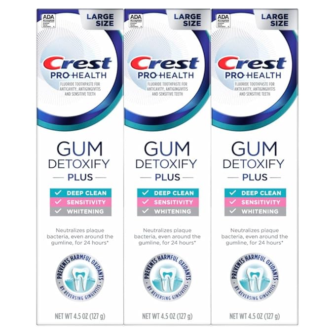 Crest Pro-Health Gum Detoxify Plus Toothpaste 4.5 oz Pack of 3 - Antibacterial Fluoride Toothpaste, Sensitivity Protection, Whitens Teeth, Anticavity, Plaque Control