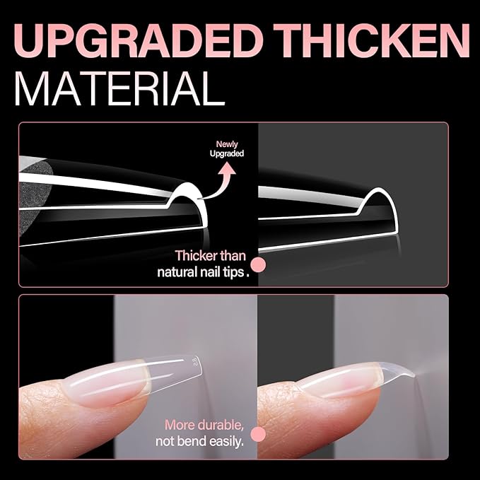 AILLSA Long Coffin Nail Tips - 450pcs Thickened Pre-shaped False Nail Tips Half Matte Nails Tips, Acrylic Fake Nails Extension for Home Salon DIY