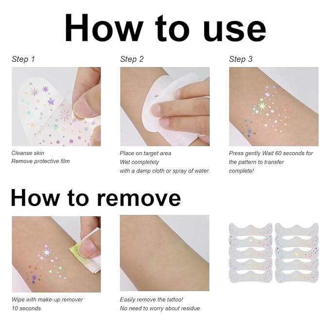 10 pcs Holographic Multichrome Glitter Freckles Face Tattoo, Waterproof Sparkle Face Glitter Speckles Patches for Women, Glitter Temporary Tattoo for Rave (10PCSA Holographic Multicolor)