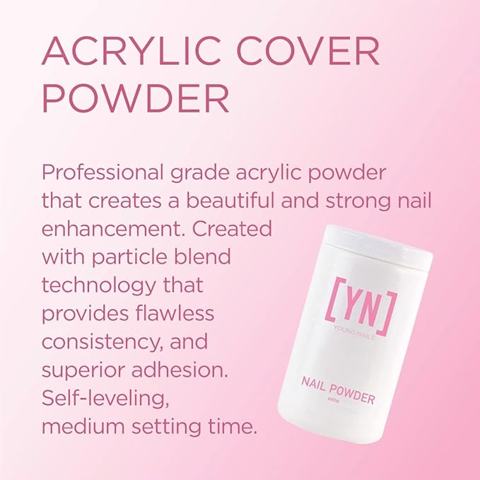 Young Nails Acrylic Cover Powder - Self-Leveling Acrylic Nail Powder, Clear Nude Pink White Acrylic Powder for Nail Extenstion, Professional Grade, Superior Adhesion, Color - Flamingo, 85g