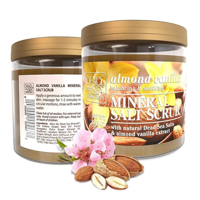 Dead Sea Collection Almond Vanilla Salt Scrub – Exfoliating Body Scrub for Women – Moisturizing and Nourishing Skin – with Pure Oils and Dead Sea Minerals (23.28 Oz)