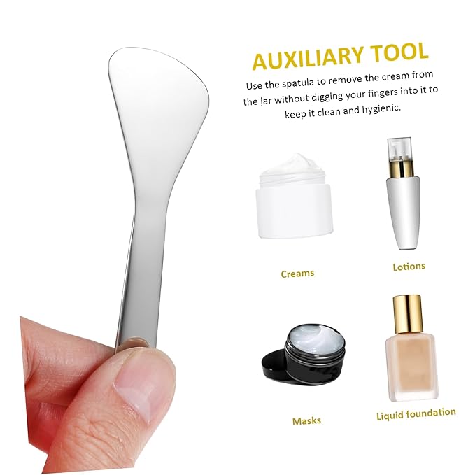 Compact Beauty Spatula Set - 2pcs Reusable Metal Makeup Scoop - Ideal for Lotions - Moisturizers and Creams - Essential Skincare Tool for Facial Care and Cosmetic Use