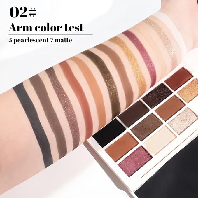 12 Colors Matte Shimmer Pressed Eye Shadow Palette - Beige Apricot Nude Brown Cocoa Black, Shimmer Plum Purple Bronze Gold Champagne, Blendable Long-Lasting,for Women Professional Makeup Looks