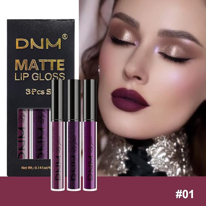 evpct 3Pcs Burgundy Red Dark Purple Matte Liquid Lipstick Lip Stain Sets for Women, Matte Lipstick Long Lasting Waterproof Permanent 24 Hours original, Magic Lip Sticks Pack for Halloween Daily Makeup