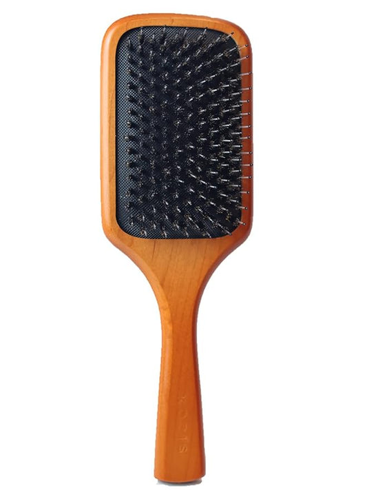 KOZIS Wooden Paddle Hair Brush, Vegan Boar and Nylon Bristles, Large
