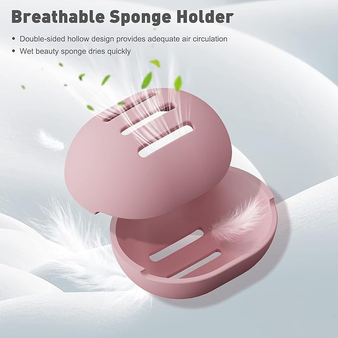 BEZOX Makeup Blender with Holder, Non-Latex Beauty Sponge with Case of Premium Silicone for Blending Liquid Foundations Cosmetics, Travel Sponge Holders, Soft and Skin-Friendly - Pink