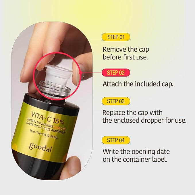 GOODAL Green Tangerine Vita C 15 Ampoule, Korean Skin Care, Vitamin C Serum, Hydrating Daily Facial Care for Fine Lines, Dull Skin, K Beauty, 16g/0.56 Oz