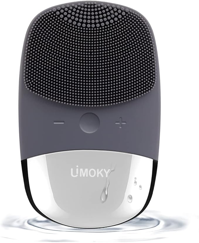 Facial Cleansing Brush, 3-in-1 Electric Silicone Face Scrubber, Vibrating Massager, IPX7 Waterproof, USB Rechargeble Pore Brush for Deep Cleanning, Blackhead Remover, Exfoliating (Gray)