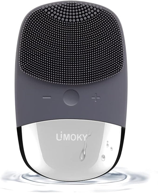 Facial Cleansing Brush, 3-in-1 Electric Silicone Face Scrubber, Vibrating Massager, IPX7 Waterproof, USB Rechargeble Pore Brush for Deep Cleanning, Blackhead Remover, Exfoliating (Gray)