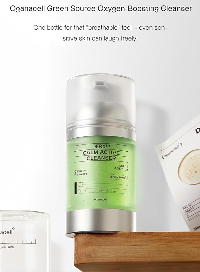 DERX Facial Cleanser for Sensitive & Oily Skin – Calm Cleansing Foam with Plant Tannin, Redness Relief & Oil Control, Oxygen Bubble Technology, Korea Skincare (120ml/4.05 fl.oz.)