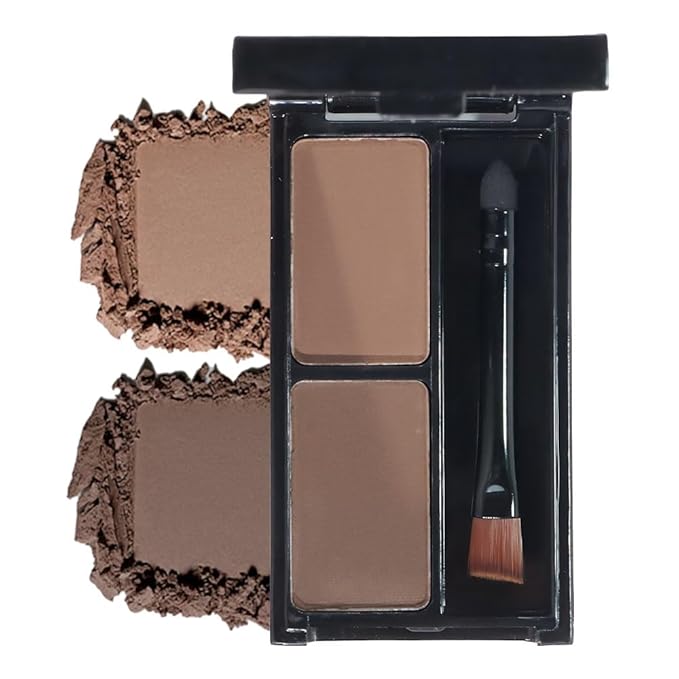 Brow Powder Kit – Long-Lasting Light Brown Gray Color Brow Filler for Full, Defined Natural Brows, Contour Palette with Double-Ended Brush, sombra para cejas-1#