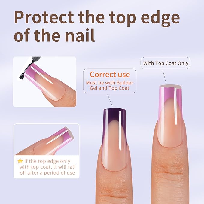 Misssix French Gel Nail Tips, 150Pcs Purple French Tip Press on Nails Long Square, No Need to File Tips Pre-lasting, Fake Nails for Nail Art DIY 15 Sizes