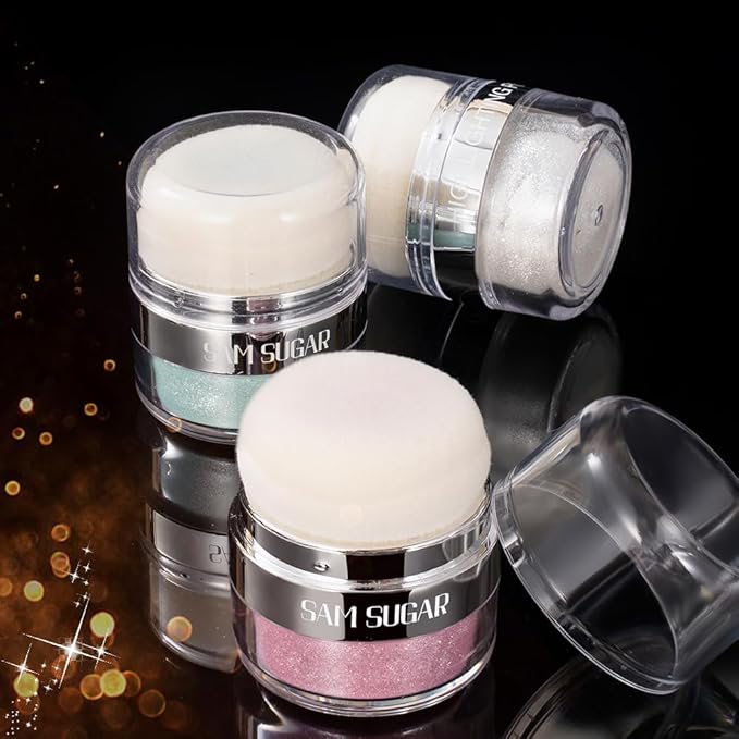 Glitter Body Highlighter Powder Body Shimmer Sparkle Face Brightening Highlighter Powder for Face Eyes Body Glow Makeup With sponge head（05#）