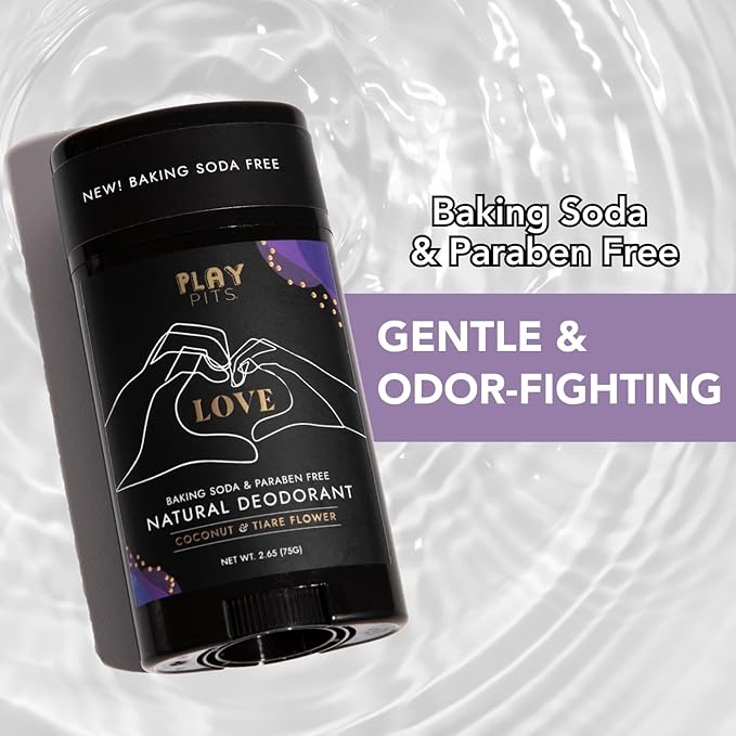 PLAY PITS - 2 Pack - Natural Deodorant - Safe for Men & Women w/Sensitive Skin - Clean, Non-Toxic, & Paraben Free – LOVE Scent - Infused w/Essential Oils – 2.65 Oz.