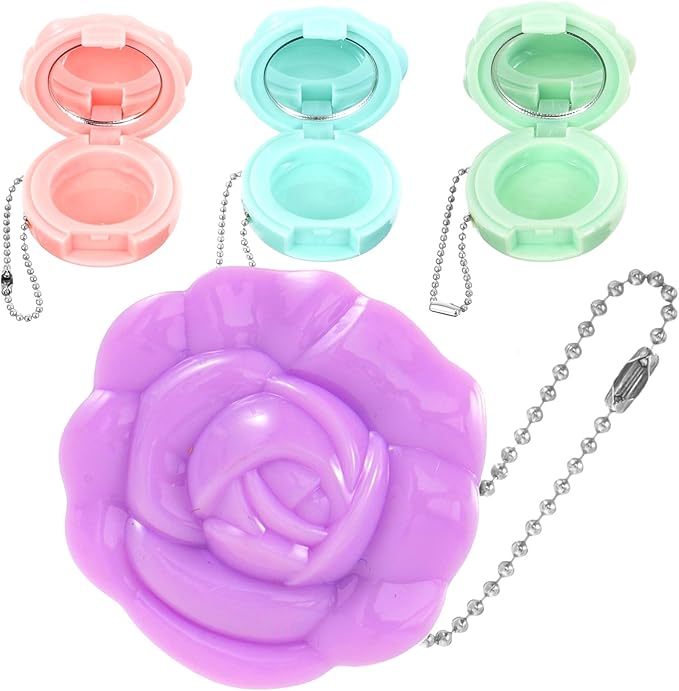 FRCOLOR Empty Makeup Compact 4Pcs Rose Shaped Lipstick Palettes with Mirror Refillable Mini Makeup Case Travel Cosmetics Container Sample Beauty Jars for Powder, Blush, Eye Shadow, Loose Powder