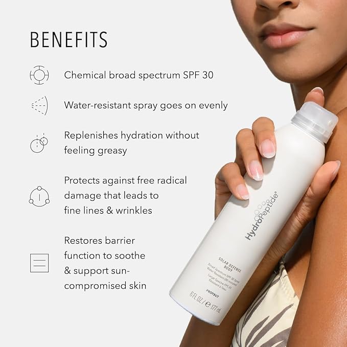 HydroPeptide Solar Defense Body SPF 30, Broad Spectrum, Water Resistant Sunscreen, Hydrates and Soothes, 6 Ounce