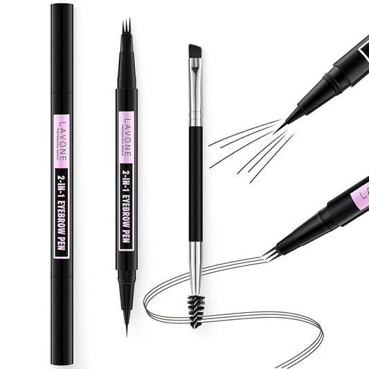 LAVONE Eyebrow Pencil, 2-In-1 Waterproof Eyebrow Pen, with 3 Tip Microblading Eyebrow Pen and Ultra-Precise Brow Pencil, Dual-ended Eyebrow Brush, for Eyebrow Makeup - Black Brown