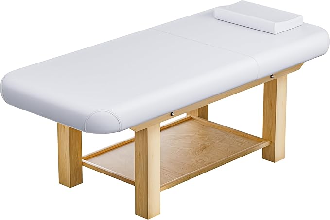 Massage Table 28IN Wide with Hight Adjustable Backrest for Treatment, White PU Leather Professional Spa Bed Load1500 LBS, Spa Table with Storage for Footmassage Facial CareSpa Tattoo