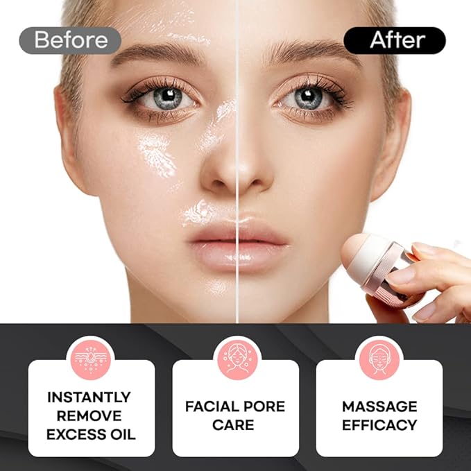 Korean Beauty Oil-Absorbing Volcanic Face Roller, Portable and Reusable Skincare Tool for Oily Skin, Shine Control, Oil Absorber tool for Face (Gold)