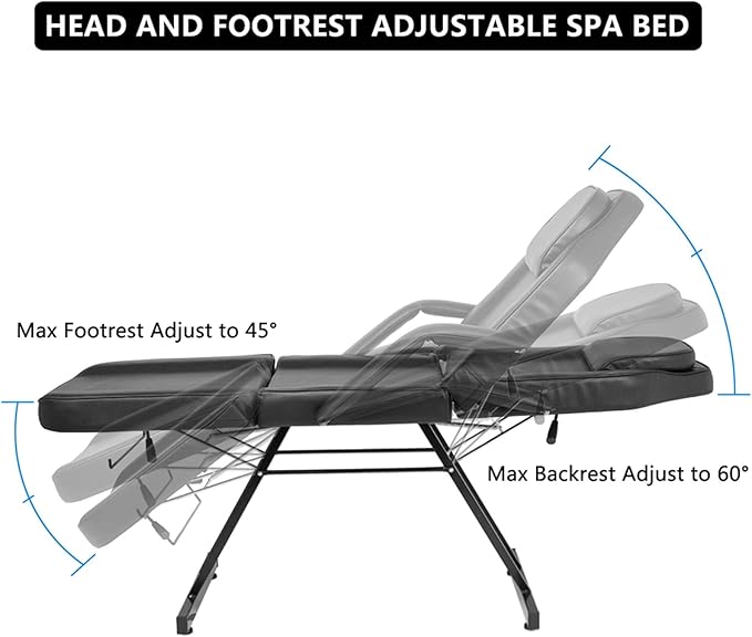 Multipurpose 3-Section Spa Massage Table with Hydraulic Stool, 73-inch Adjustable Tattoo Chair Esthetician Lash Bed with Removable Headrest, Salon Chair Facial Bed for Beauty Barber Massage Equipment