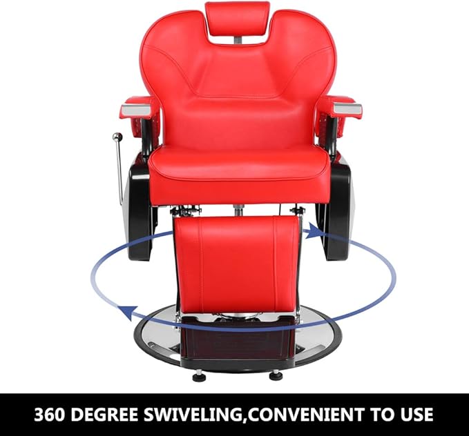 mefeir Reclining Barber Chair All Purpose for Hair Stylist Tattoo, Heavy Duty Styling Chair with 360 Degree Swivel Hydraulic Pump, Beauty Salon Spa Shampoo Equipment Red