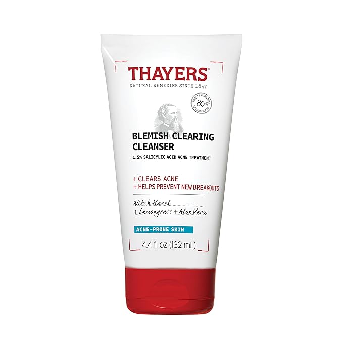 THAYERS Blemish Clearing Face Cleanser with 1.5% Salicylic Acid, Acne Treatment Face Wash, Soothing and Non-Stripping Skin Care, 4.4 Fl Oz