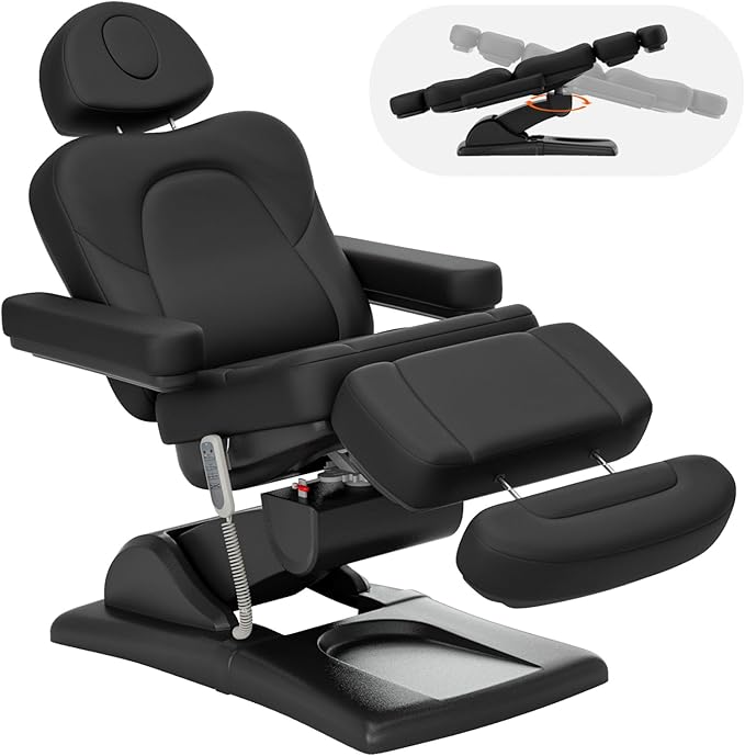 Paddie 360° Swivel Fully Electric Tattoo Chair 4 Motor with 20° Backward Tilt, Motorized Height & Angle Adjustable Massage Table Professional 660lbs, Headrest & Footrest Length Adjustable