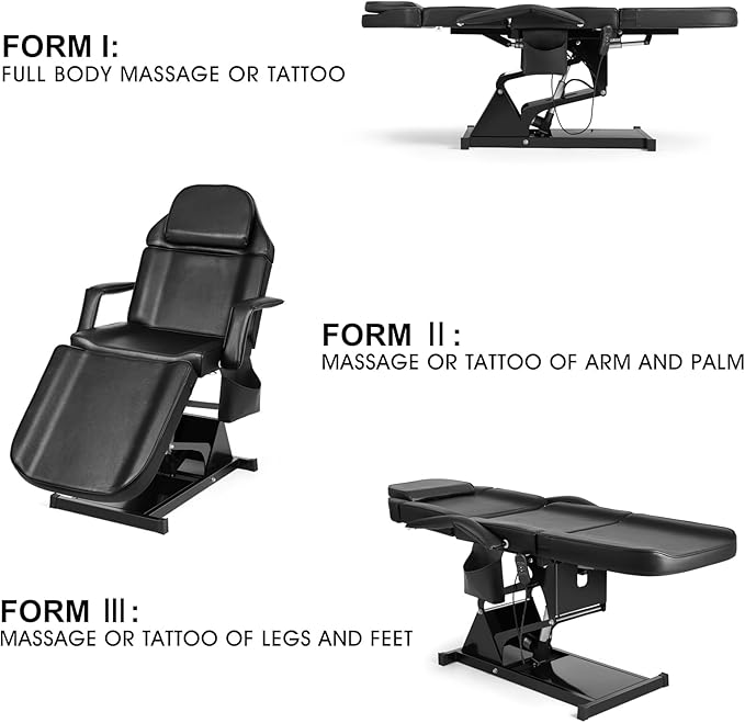 Artist hand Facial Bed for Esthetician Massage Table Beauty Bed Medical Aesthetic Tattoo Chair with 3 Motor Electrical Adjustments,Black