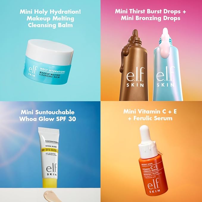 e.l.f. SKIN Best & Obsessed Skincare Kit, Travel-Size Makeup Remover, Sunscreen & Brightening Serums For Glowy Skin, Vegan & Cruelty-Free