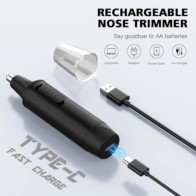 Nose Hair Trimmers for Men，Rechargeable Hair Trimmer 2 in 1 Painless Multifunctional Ear and Nose Hair Trimmer with IPX7 Waterproof Dual Edge Blades (Black)