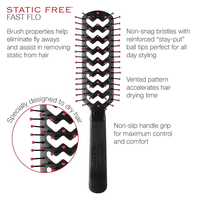 Cricket Static Free Fast Flo Color Vent Hair Brush - Quick and Blow Drying, Detangling, and Frizz-Free Styling - Anti-Static Bristles, Ideal for All Hair Types, Happy Hair (Light Blue)