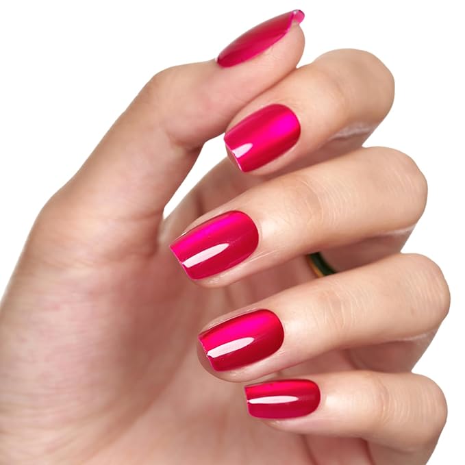 GLAMERMAID Hot Pink Press on Nails Extra Short Square, Handmade Magnet Cat Eyes Glitter Jelly Gel Fake Nail Kits, Magnetic Glue on Nail Reusable Acrylic False Nails Manicure Kits for Women