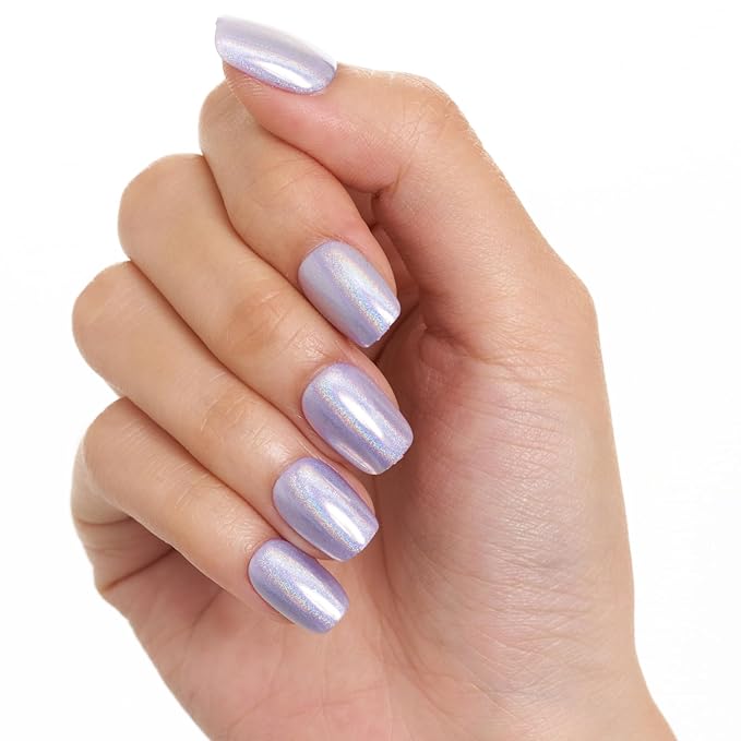 GLAMERMAID Laser Purple Press on Nails Extra Short Square, Fake Nails Glossy Full Cover Glue on Nails with Design Glue on Nail Reusable Acrylic False Nails Manicure Kits for Women