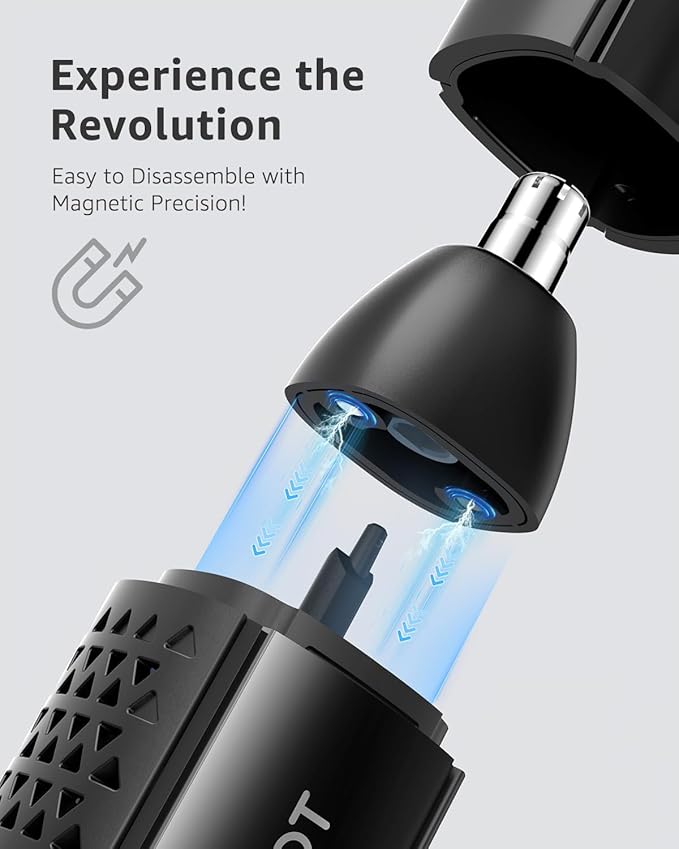 MANSPOT Nose & Ear Hair Trimmer for Men, 10000-RPM Electric Nose Trimmer for Men with Vacuum Cleaning System, IPX7 Waterproof, USB-C Charge, 90min Runtime,Magnetic Detachable Blade Head,Easy to Clean