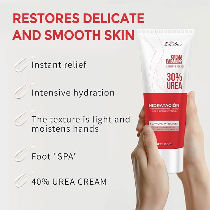 Urea Cream 30 Percent for Feet 3.38 oz, Foot Cream and Hand Cream Maximum Strength with Hyaluronic Acid, Aloe Vera for Deep Moisturizes, Callus Remover