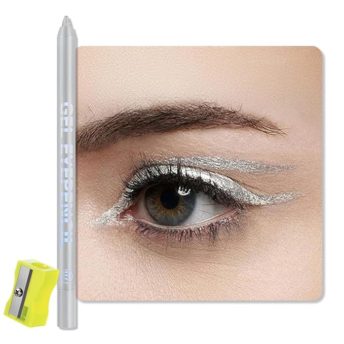 Silver Shimmer Gel Eyeliner Pencil, Multi-Use Waterline Eyeliner with Sharpener, Sharpenable Eye Liner Waterproof Smudge Proof, High Pigmented Eye Makeup Liners, Vegan & Cruelty-Free 07