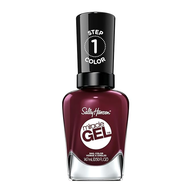 Sally Hansen Miracle Gel, Wine Stock, Long Lasting, Gel-Like Formula, No UV Lamp Needed, Opaque, Shiny Red Nail Polish