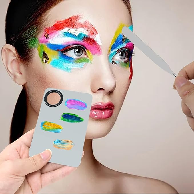 Honbay 1PCS Stainless Steel Makeup Spatula and 1PCS Makeup Mixing Palette with PU Leather Cover for Cosmetic Foundation Pigment Blending